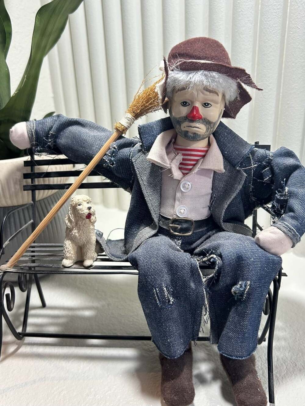 Vintage Hobo Charlie Clown Figurine With Dog On Bench